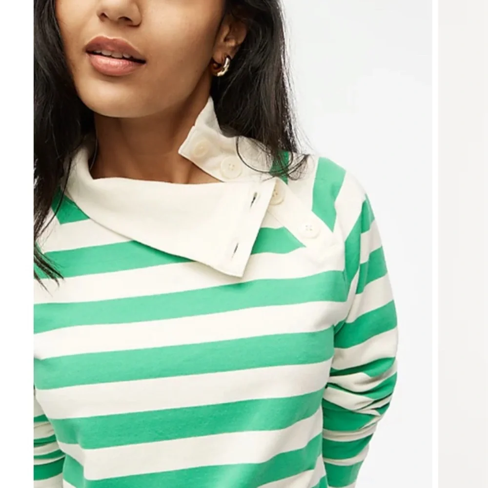 J. Crew Pullover Striped Sweatshirt Lightweight Kelly, Ivory M - Picture 2 of 9
